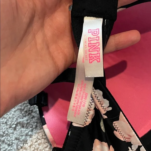 VS PINK Floral Adjustable Black Bra 32 DD - Picture 4 of 5